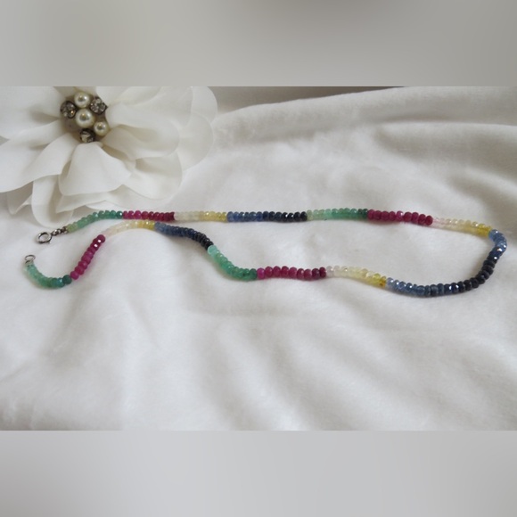 Multi Sapphire Necklace AAA+ Quality Natural Precious 4-5 mm Gemstone Necklace - Picture 2 of 4